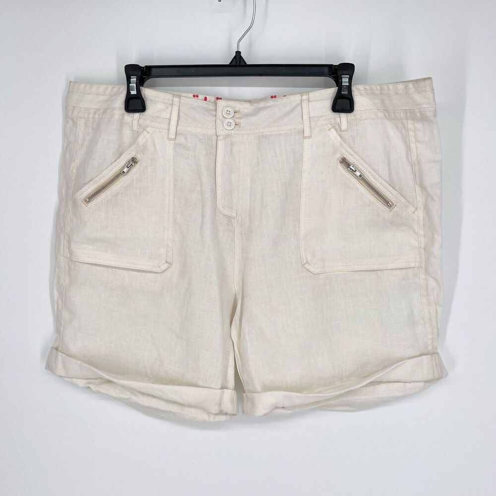Pete & Greta by Johnny Was NEW Linen Shorts Sz 14 Zipper Accents Cuffed Hem